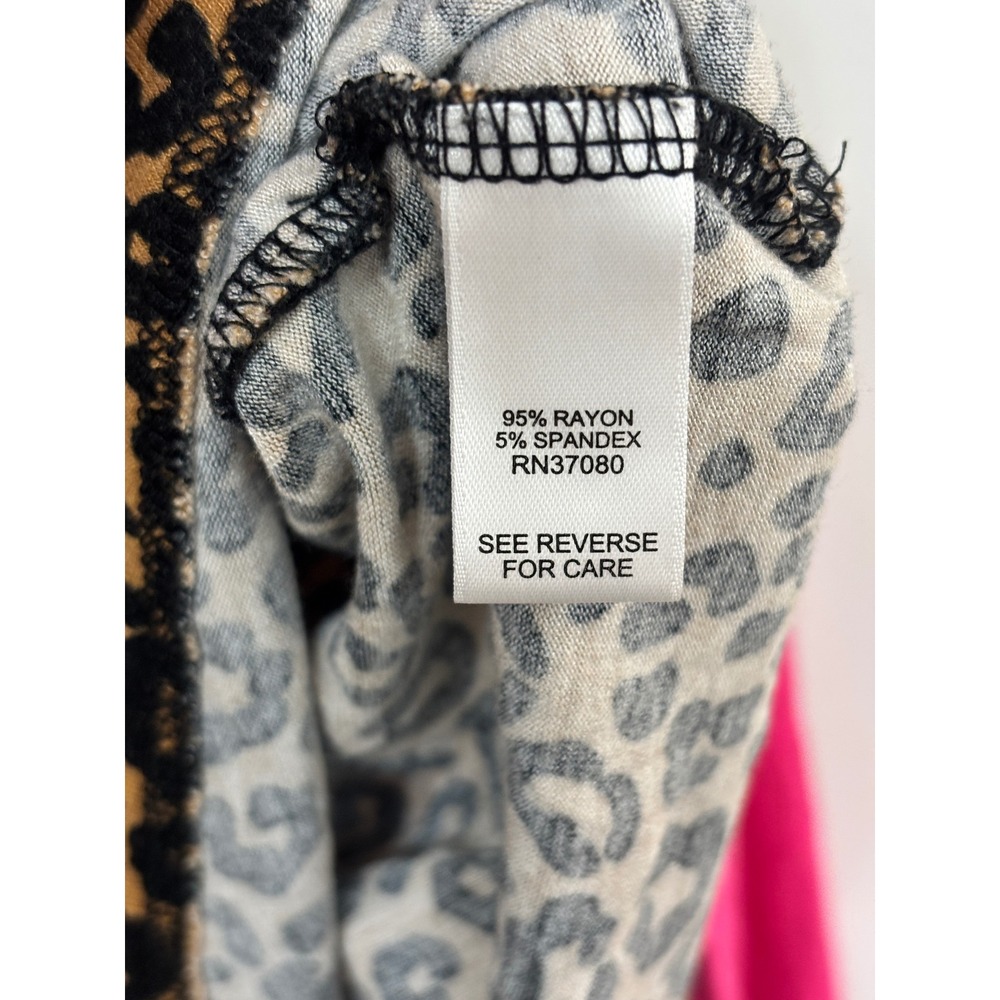 Cato Womens XL Leopard Print Colorblock Hoodie Plaid Neon Pink Mixed Media Top - Picture 7 of 7